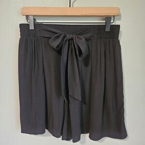Zara Shorts Womens M Black High‎ Rise Wide Leg Tie Waist Pull On Minimalist Chic